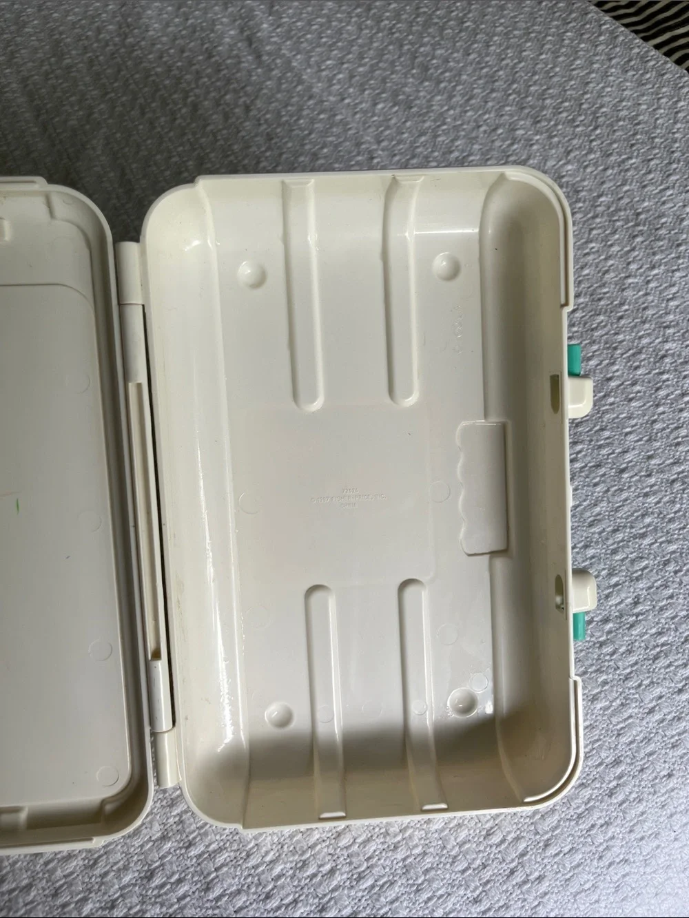1997 Fisher-Price Cream Case with Teal Handle Kids Medical Storage Box